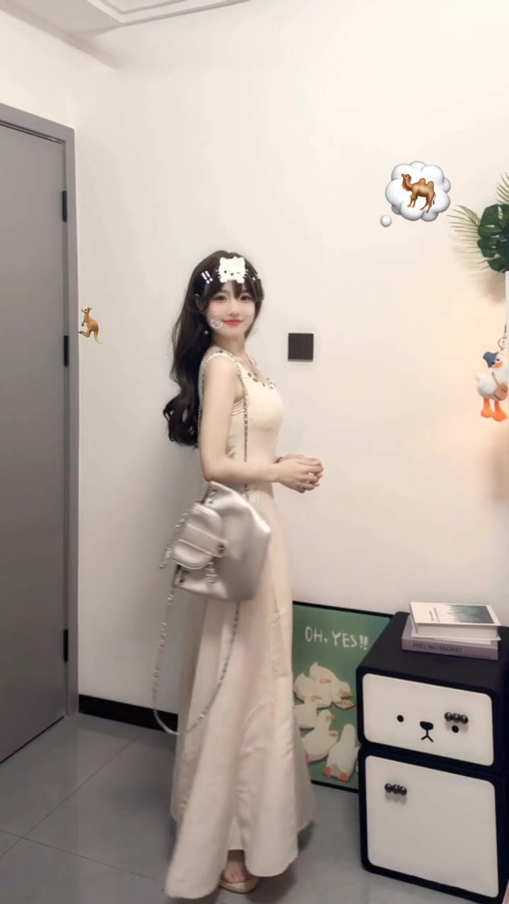 White sleeveless vest dress gentle style waist slim hip skirt R0589