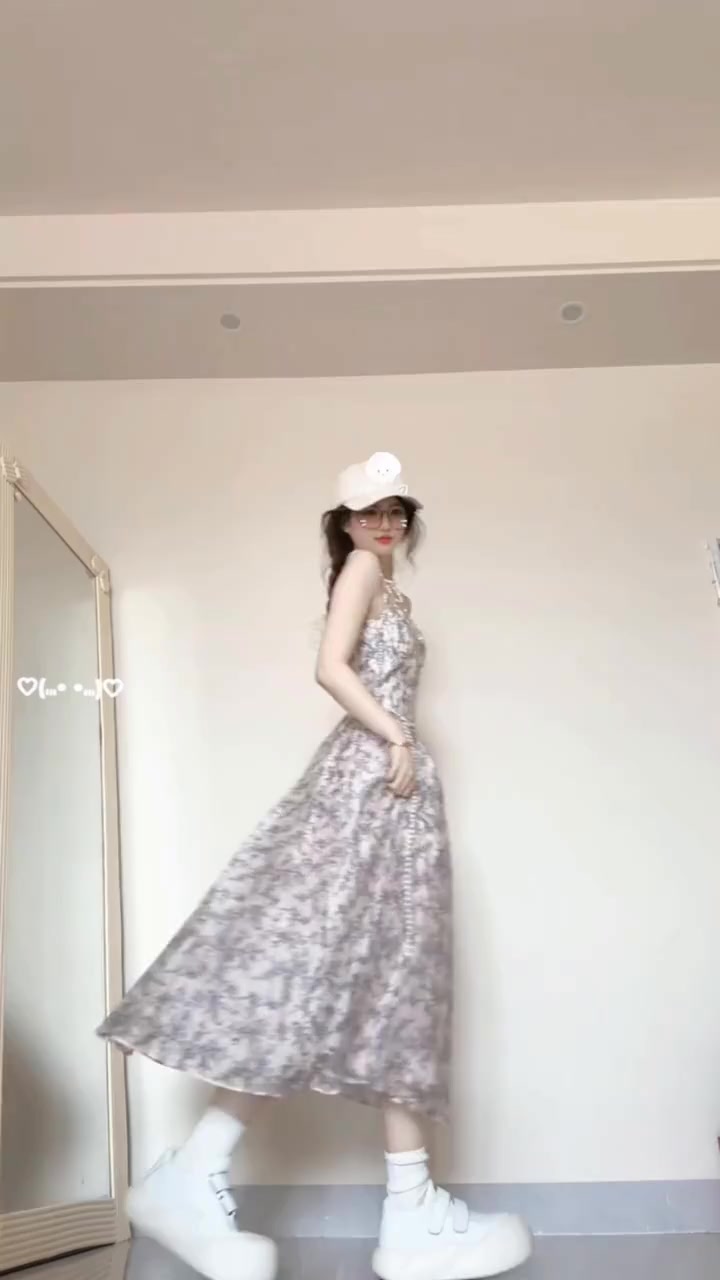 Floral suspender dress new style beautiful waist temperament long dress R0590