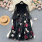 French knitted stitching embroidered mesh dress with tie waist temperament fairy dress R2160