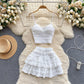 Sweet lace camisole sexy short ruffle skirt holiday two piece suit R2134