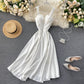 2025 new design V-neck backless retro solid color waist slimming dress R2157