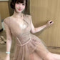 Gentle temperament v-neck sleeveless top mesh skirt beautiful two-piece suit R0870