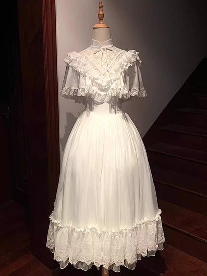 Tea break French gentle style white puff sleeve dress child escape princess R1670