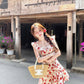 Holiday white retro red floral dress waist summer beautiful small flying sleeves dress R3824