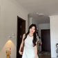 Gentle style white vest dress for women irregular beautiful waist bud skirt R0825