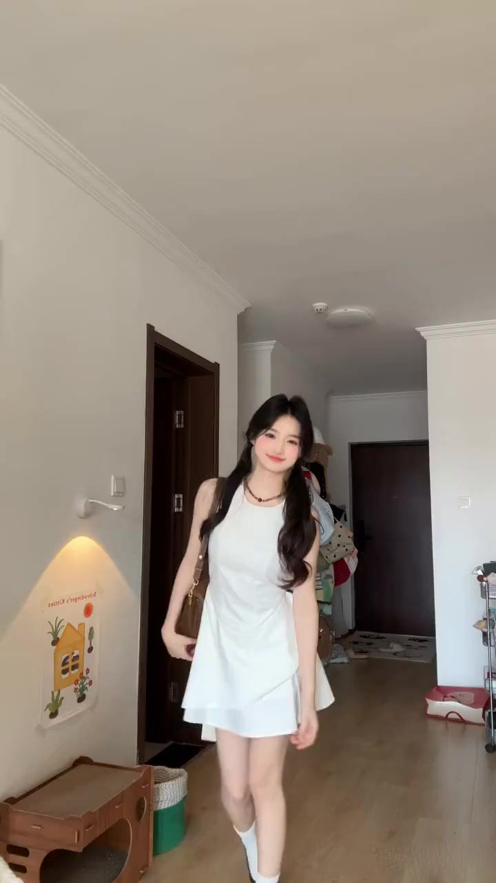 Gentle style white vest dress for women irregular beautiful waist bud skirt R0825