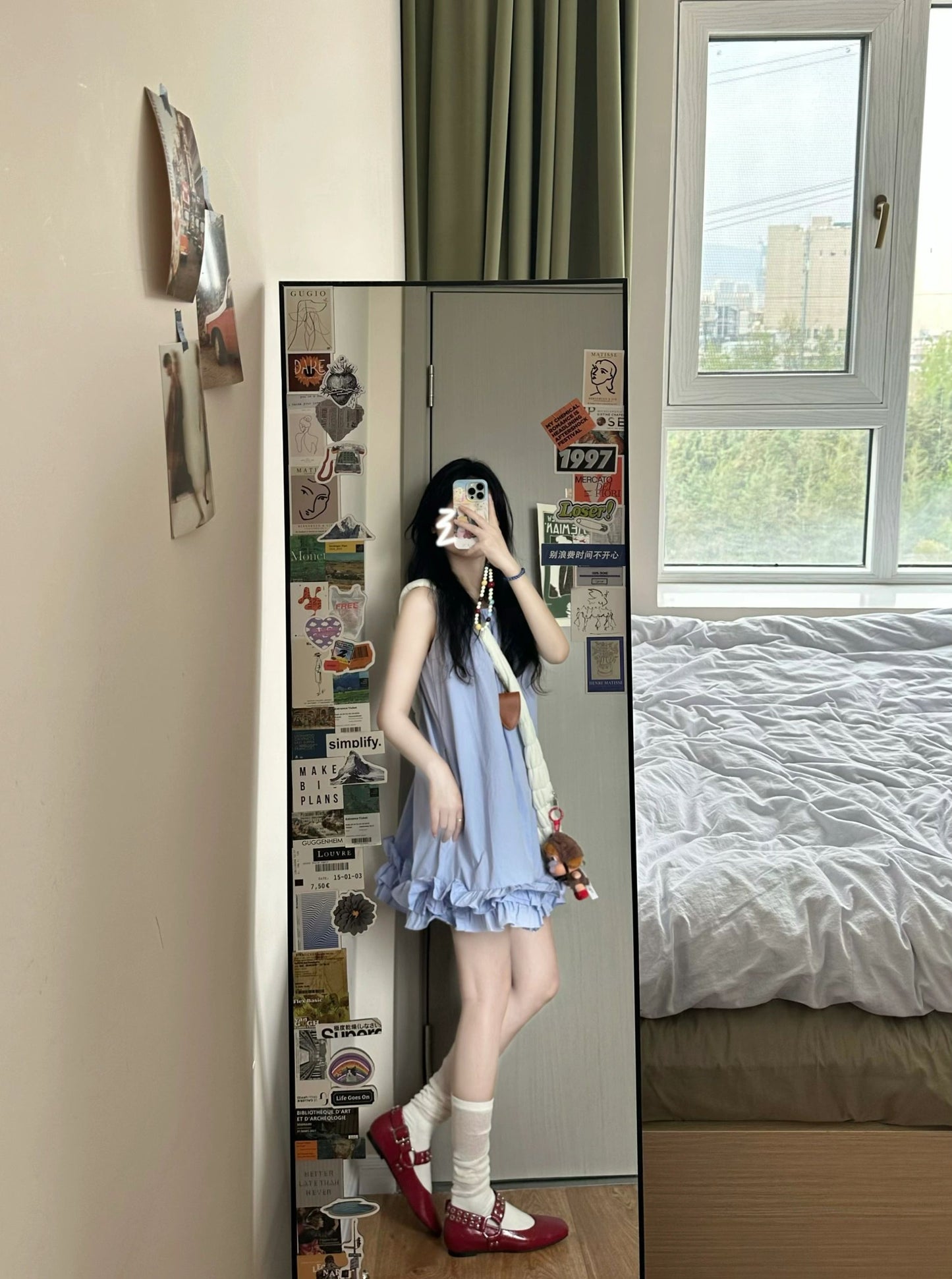 Gentle and sweet style vest dress beautiful loose A-line short skirt R0827