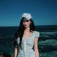 Gentle blue short-sleeved dress with elegant waist A-line short skirt R0828