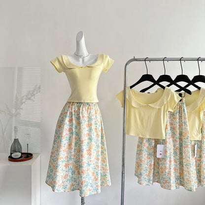Floral cotton skirt A-line midi skirt R2037