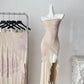 Hot diamond tube top dress design temperament slit hip long skirt R2038