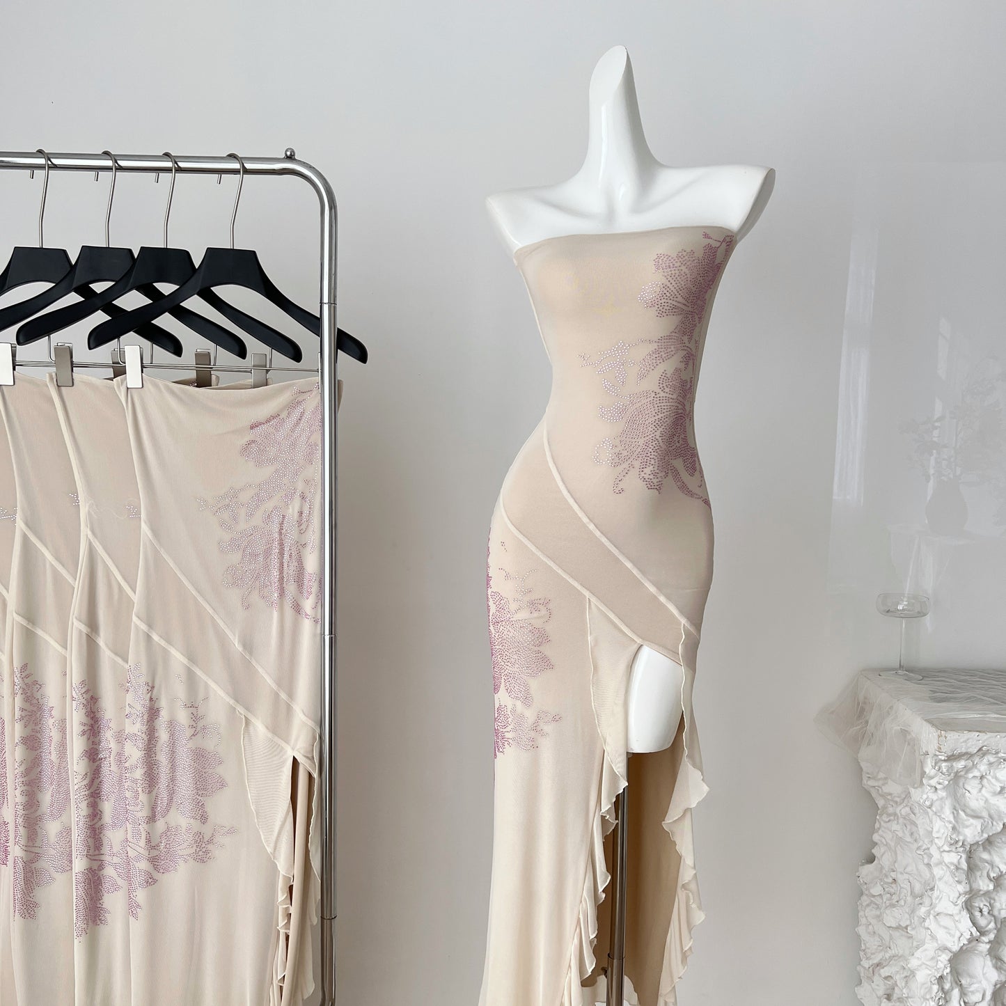 Hot diamond tube top dress design temperament slit hip long skirt R2038