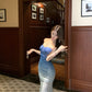 Blue gradient tube top dress 2025 new waist slim fit hip skirt R0563