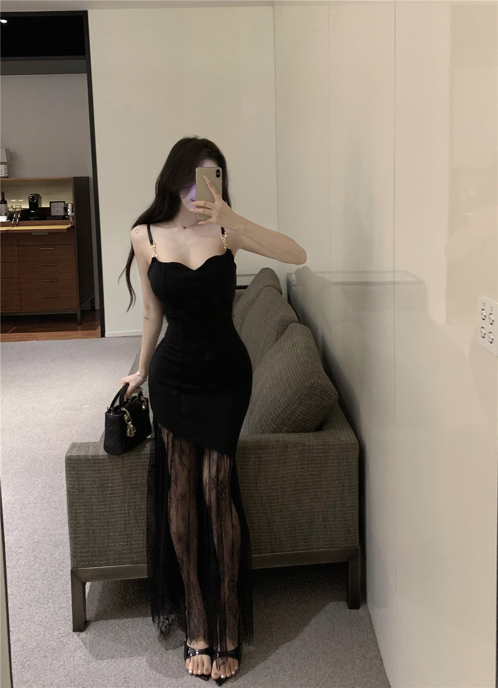 Blue jacquard suspender dress two-piece set beautiful waist slim hip skirt R0565