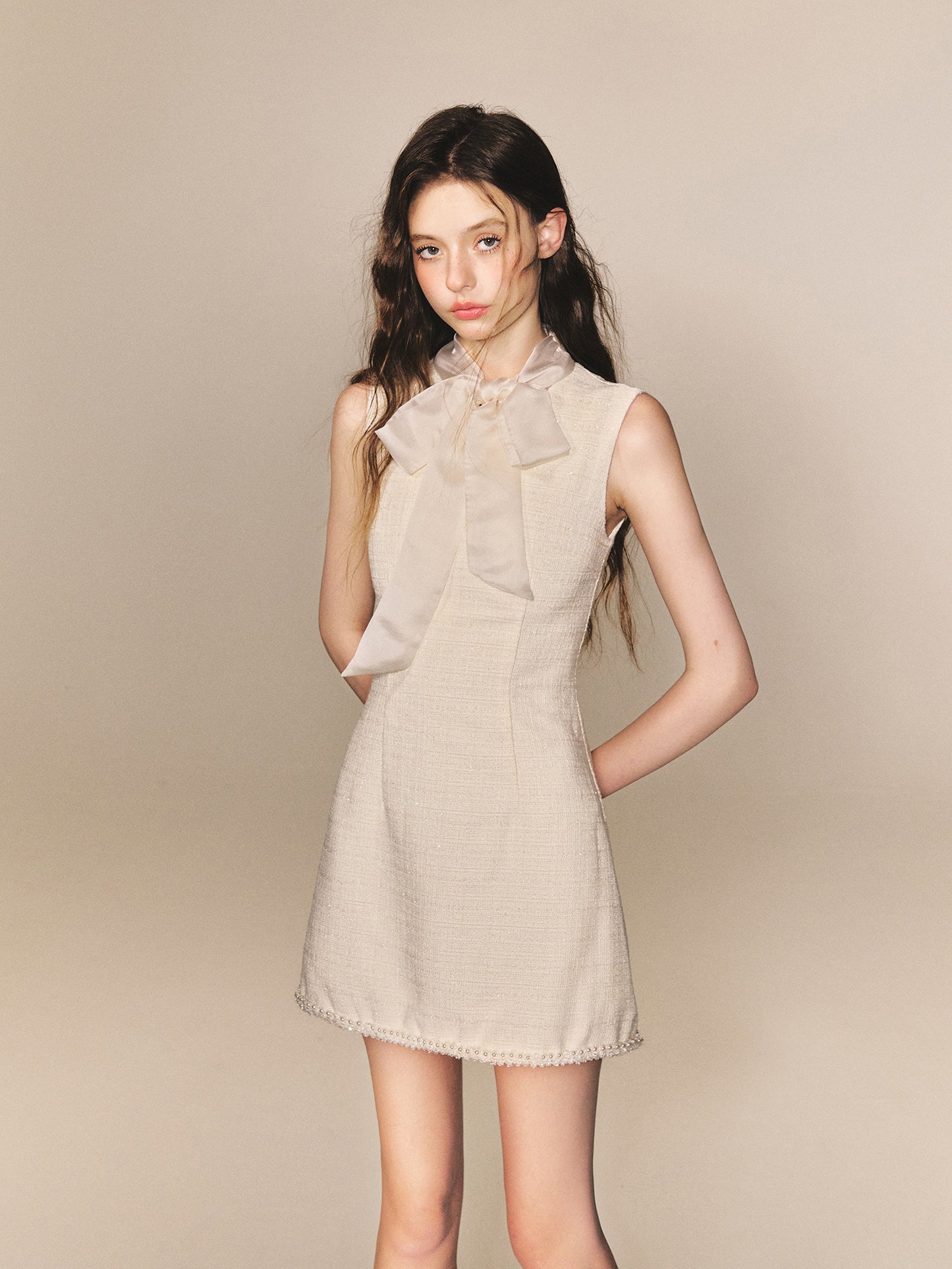 Tulle Tie Bow Dress Slim Waist Sleeveless Vest Dress R5167