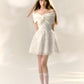 White one-shoulder dress knitted splicing sequined tutu skirt R5172
