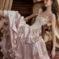 French ruffled satin pink long skirt homecoming dress R5154