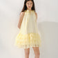 Bright yellow lace-up sleeveless dress, loose multi-layered ruffled cake skirt R5170