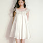 White satin glossy three-dimensional pleated dress cloud collar three-dimensional flower baby dress R5168