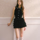 Black velvet shimmering qianjin style cake-style lace waist belt puffy dress R5175