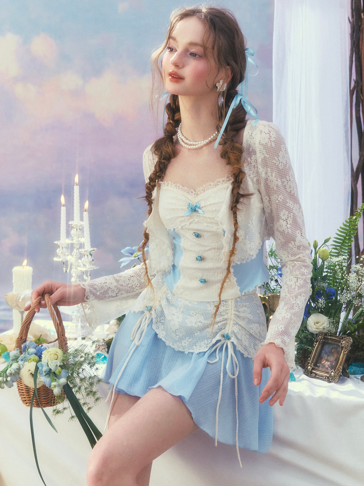 French fresh and sweet design suspender skirt cardigan three-piece homecoming dress R5164