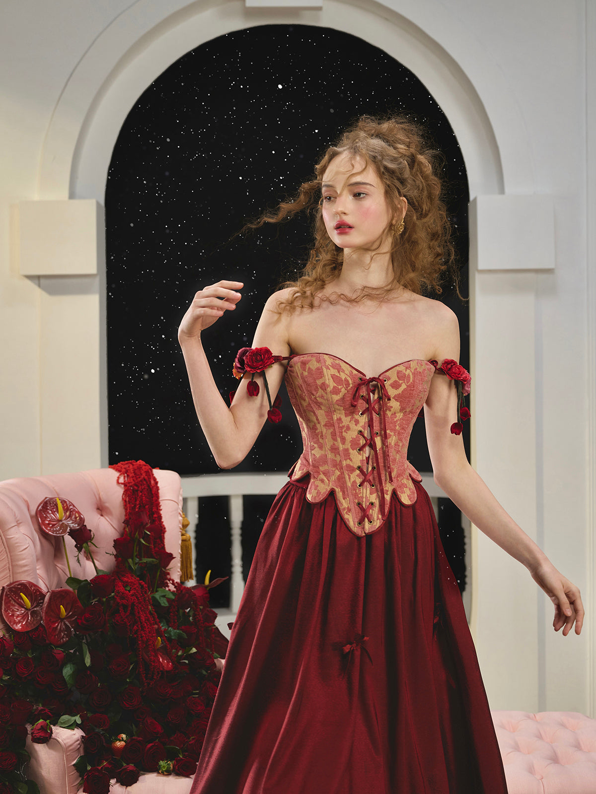 French Retro Red Fishbone Corset Skirt Homecoming Dress R5160