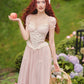 French pink fairy dress design long short-sleeved fishbone dress homecoming dress R5158