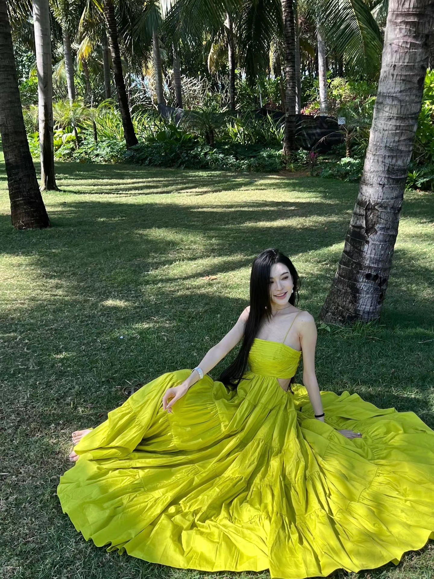 Travel suspenders with exposed waist dress, slim beach dress, holiday waist long skirt R1586