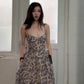 Retro blue suspender dress 2025 new gentle temperament waist dress R0674