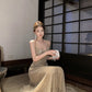 Sexy sequined suspender dress with a swaying collar, elegant waist design, high-end dress R1475