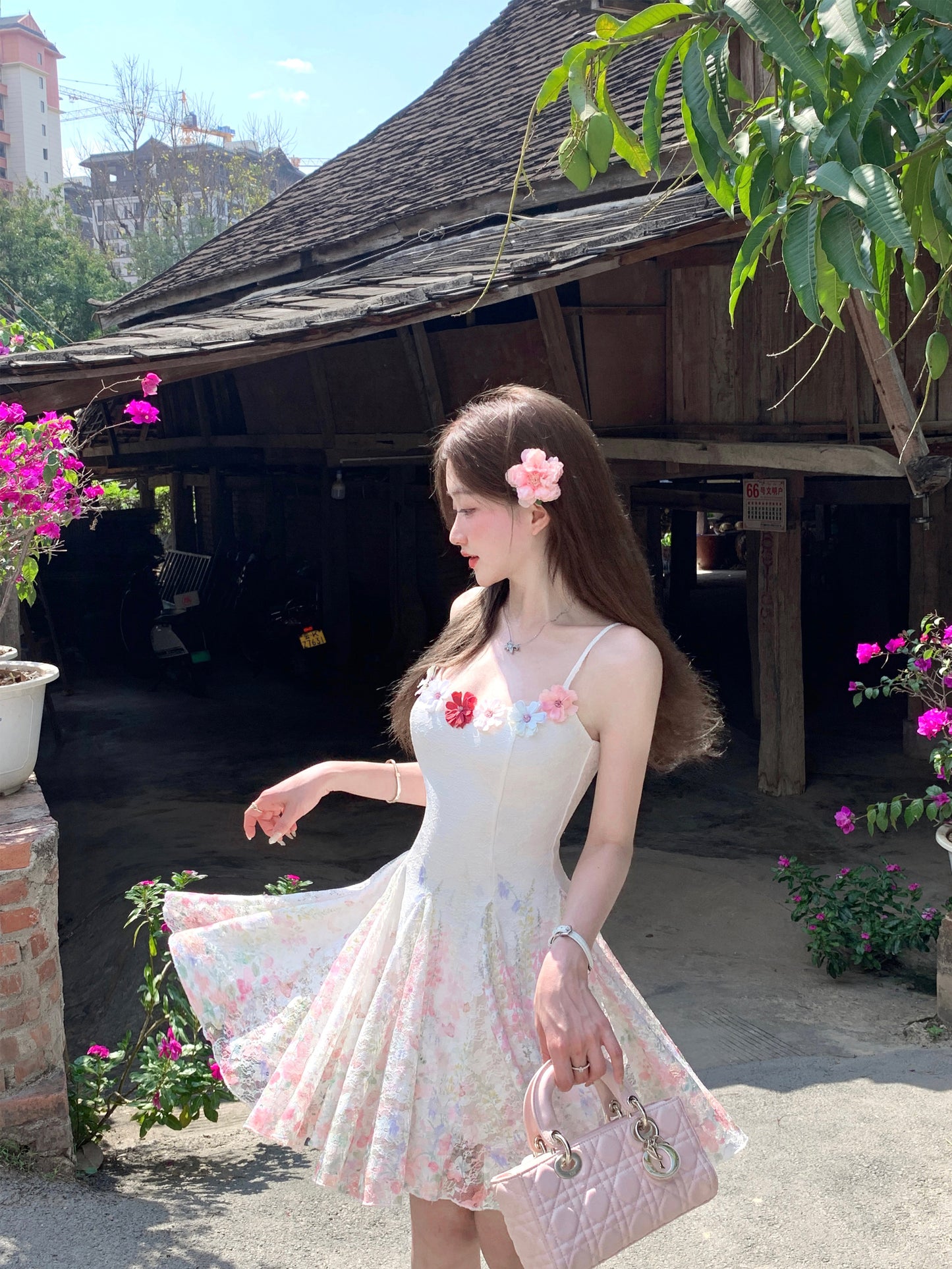 Sling floral slim dress design summer pretty skirt R3915