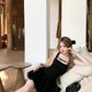 Flower bud vest little black dress waist slimming French Hepburn dress women's summer R3913
