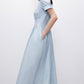 Summer new solid color high waist V-neck puff sleeve waist slimming midi dress for women R3947