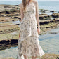 Summer new wave holiday style floral fairy ruffle waist suspender long dress for women R3946