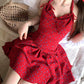 Summer waist slimming temperament red floral holiday halter neck slim dress for women R3914