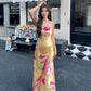 Noble temperament printed suspender dress 2025 new acetate satin long skirt R0999