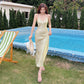 Shiny silk champagne mermaid v French sling slim long dress draped slim dress R1002