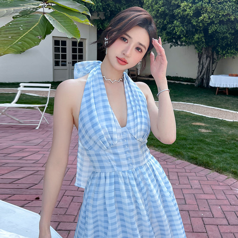 Beach dress with a seaside holiday atmosphere, fairy temperament, big swing skirt R1009