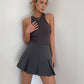 American retro college style a-line short skirt pants high waist pleated skirt short skirt summer R3074