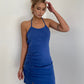 Hot girl style halter neck straps pleated slit slim suspender skirt holiday style hip skirt dress R3086