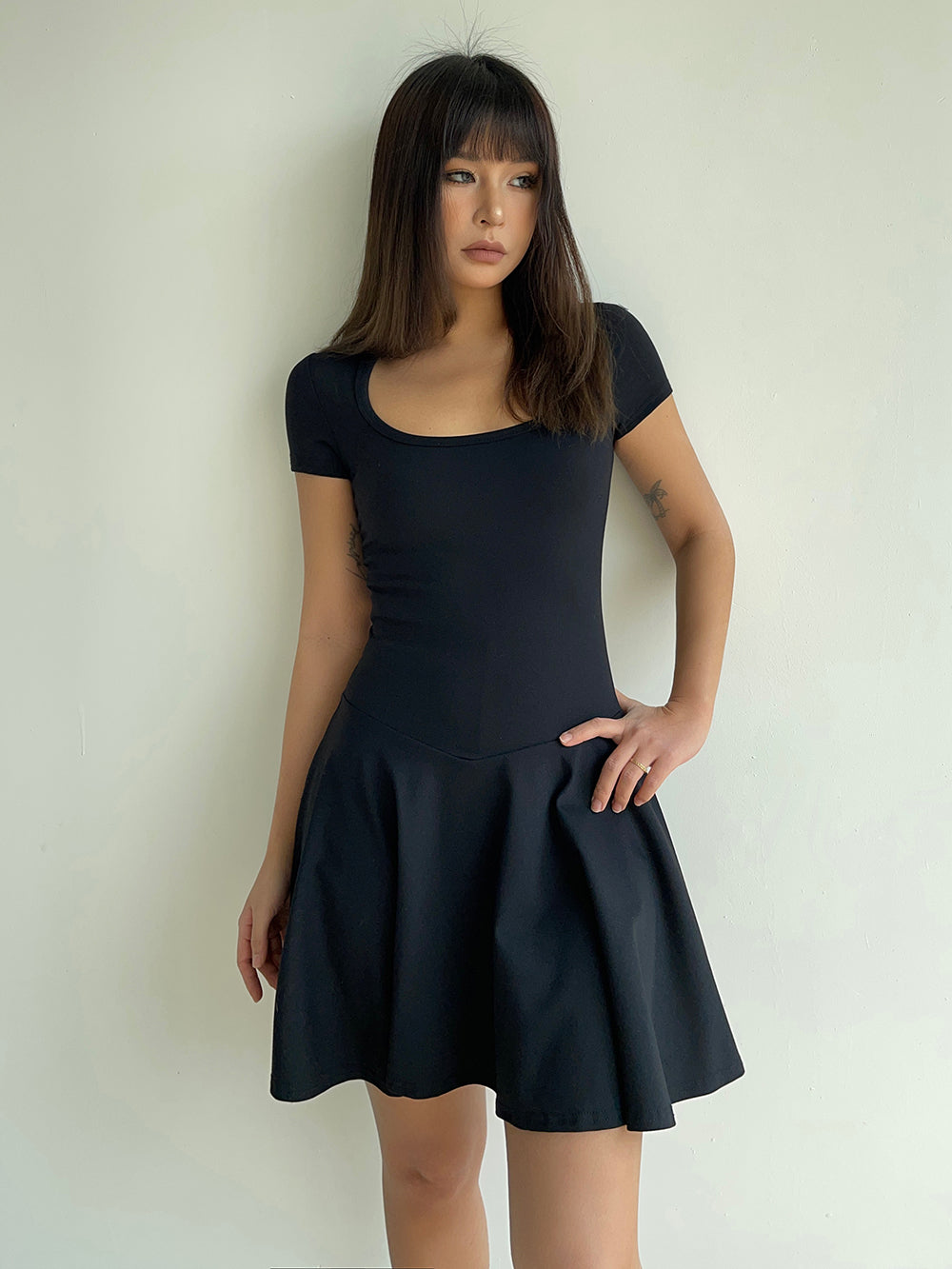 Elastic sexy low-cut square neck waist dress new summer style temperament slim ballet skirt R3073