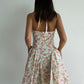 French pastoral style retro V-neck small floral print halter dress sexy backless puffy short skirt R3087
