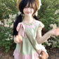 Pure outfit set casual green small flying sleeve top short skirt two-piece set R0834