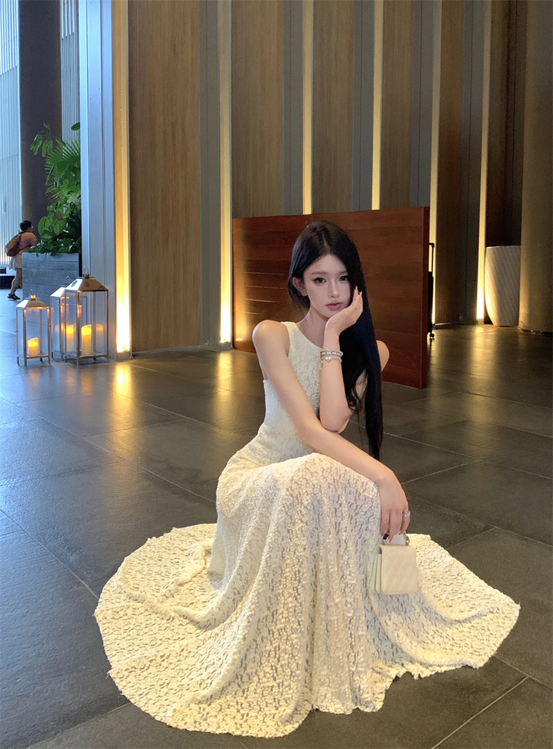 Elegant and decent skirt exquisite lace vest large swing skirt waist dress R0711