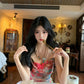 Sexy slim waist suspender dress beautiful printed hip skirt R0577