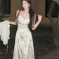 Green suspender halter dress unique chiffon sunscreen cardigan two-piece set R0616