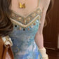 Women's Blended Floral Sling Dress Beautiful Waist A-Line Beach Dress R0617