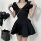 Tea break French pleated dress 2025 new waist slim Hepburn style little black dress R0152