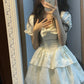 French style gentle temperament white bow forest princess dress sweet fluffy short skirt R0164
