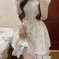 Tea break French floral dress 2025 new design niche sweet puff sleeve princess puffy skirt R0175