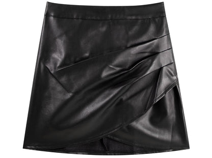 Black irregular skirt 2025 new hot girl style high waist slim a-line hip leather skirt short R0150